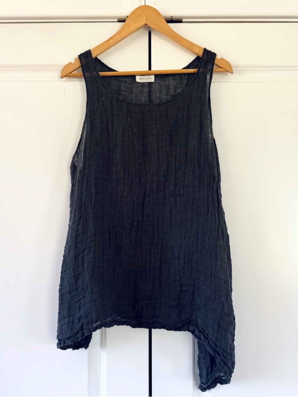 Krista Larson Tank Top Linen Asymmetrical Gray Lagenlook Layering Shirt One Size